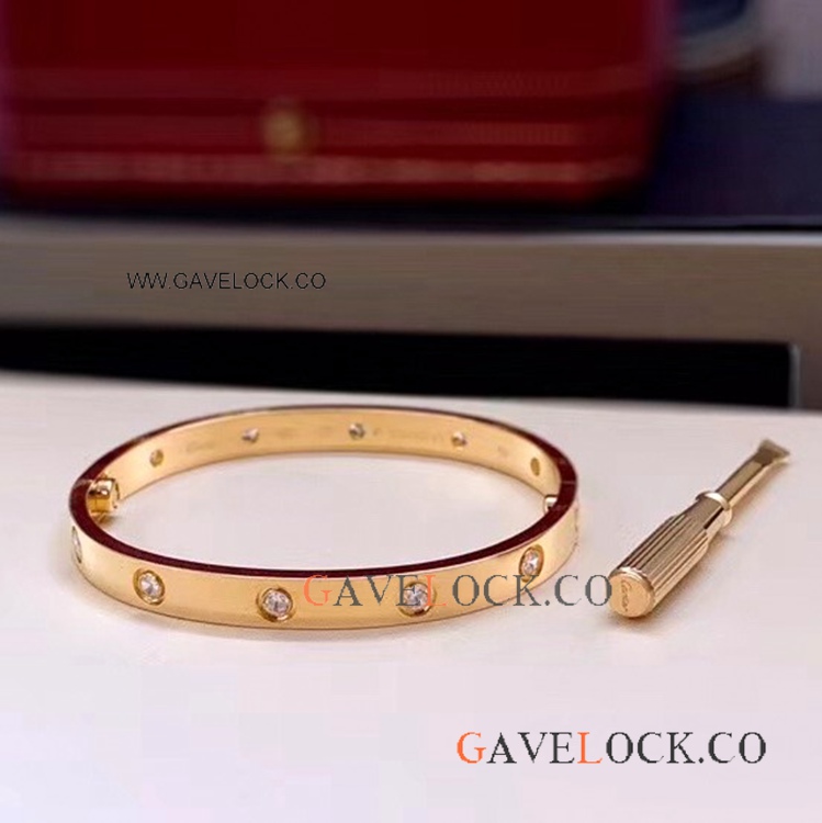 Copy Cartier LOVE Bracelet with 10 Diamond - Yellow Gold Style